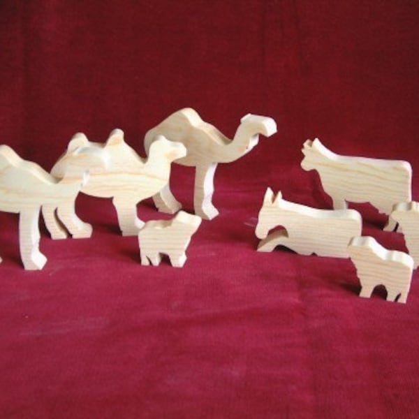 Nativity Animals, Unfinished Pine Cutouts