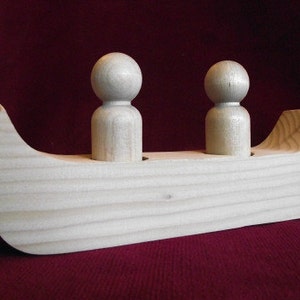 Canoe with 2 Peg Dolls, Unfinished Pine Canoe and Hardwood Peg Dolls