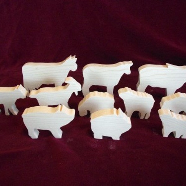 Farm Set 2, Cows, Sheep, Pigs and a Goat  Unfinished Pine Cutouts