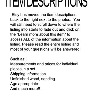 Puede incluir: Texto que explica que Etsy ha movido las descripciones de los art&iacute;culos a la derecha de las fotos. Tambi&eacute;n explica que deber&aacute; desplazarse hacia abajo hasta que la informaci&oacute;n de la lista comience a desvanecerse y hacer clic en "M&aacute;s informaci&oacute;n sobre este art&iacute;culo" para acceder a toda la informaci&oacute;n. Tambi&eacute;n enumera algunos ejemplos de informaci&oacute;n que se incluye en las descripciones de los art&iacute;culos, como las medidas, los precios, la informaci&oacute;n de env&iacute;o y la edad apropiada.