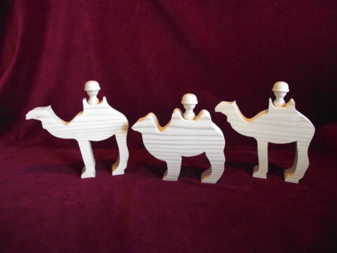 3 Camels With Peg Doll Riders Unfinished Wood image