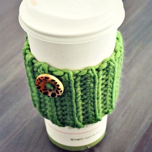 Wool crochet Coffee Cozy with Button - Reusable Java Sleeve