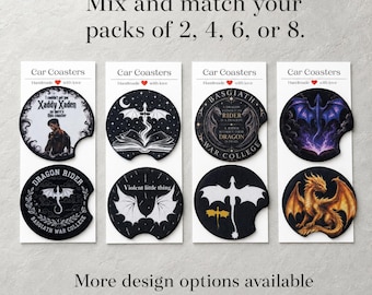 Set of 2 Fourth Wing Inspired Car Coasters | Basgiath war college| Dragon Rider Car Cup Holder Coasters | Party favors| Bookish merch