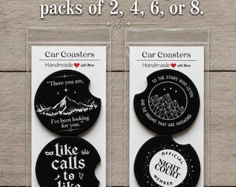 Set of 2 ACOTAR Inspired Car Coasters | ceramic or neoprene | party favors| join the night court| velaris
