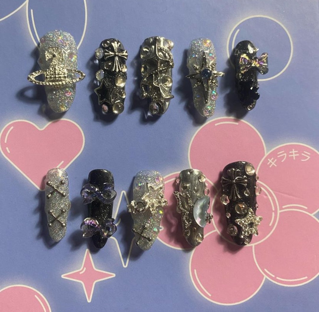 Chrome Hearts Inspired Nails Etsy Il 1080xN.6171433174 Liaw