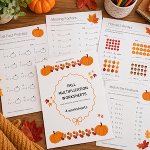 Multiplikations-Arbeitsblätter für den Herbst | Mathe-Übungen für die 3. Klasse | Herbstliche Mathe-Aktivitäten | Einmaleins, Reihen und fehlende Faktoren