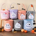 Personalized Halloween Basket, Gingham Trick or Treat Bag, Ghost Appliqué