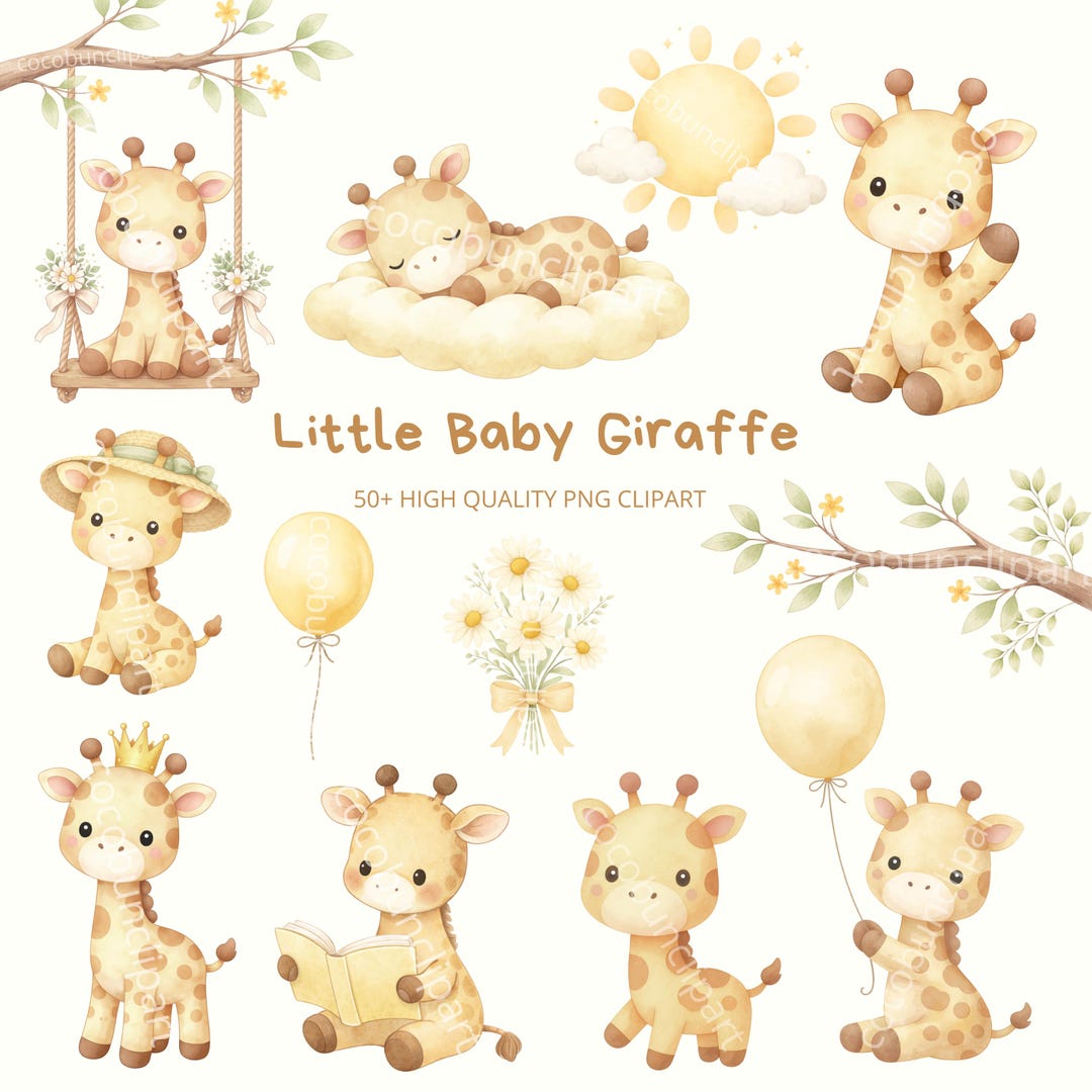 Baby Giraffe Clipart Bundle – Watercolor Safari Animals, Jungle Nursery ...