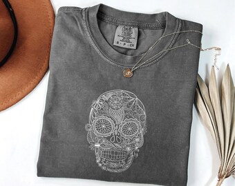 Skeleton Skull Comfort Colors Shirt: Gothic Lace Halloween Tee