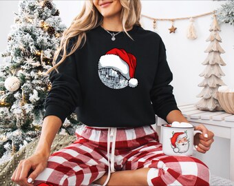 Disco Ball Santa Hat Sweatshirt: Girly Christmas Party Sweater