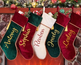 Personalized Velvet Christmas Stockings:Luxurious Xmas Gifts For Family and Latest Holiday decorations.