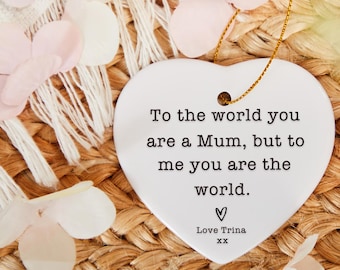 Personalized Mum Ornament, Heart Ceramic, Mother's Day Gift