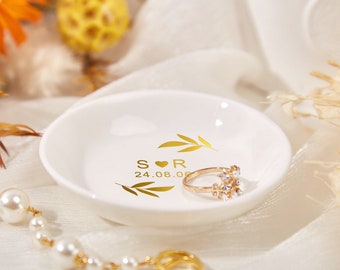 Plato de cerámica personalizado para anillos, bandeja para joyas de compromiso, regalo de boda