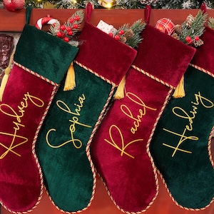 2026 Velvet Christmas Stocking With Name, Personalized Family Stocking,Custom Christmas Stocking With Tassel,Holiday Stocking,Christmas Gift image 2