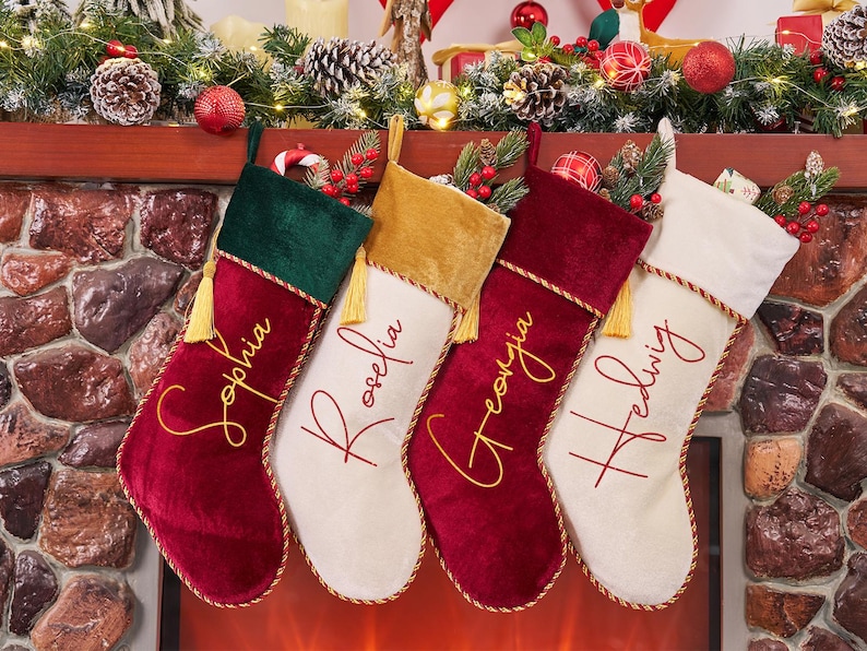 2026 Velvet Christmas Stocking With Name, Personalized Family Stocking,Custom Christmas Stocking With Tassel,Holiday Stocking,Christmas Gift image 4