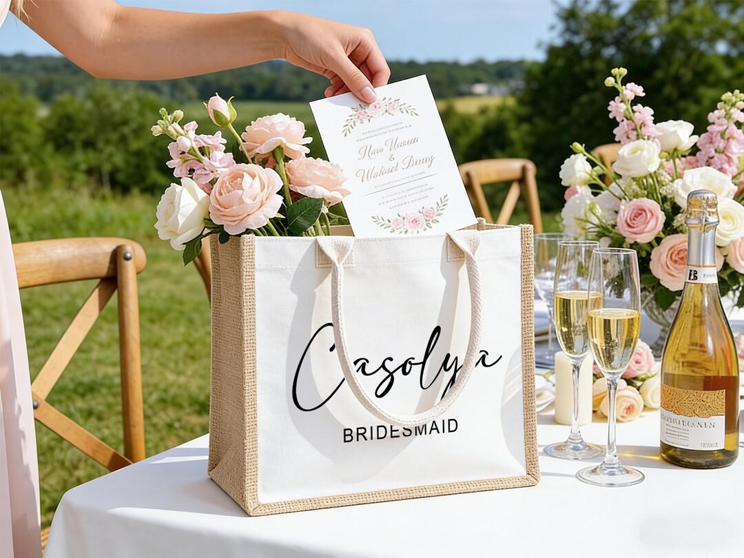 Personalized Burlap Tote Bag, Custom Bridesmaid Beach Bag, Wedding ...