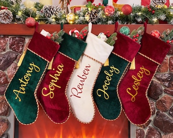 Custom Velvet Christmas Stocking with Tassel, Personalized Holiday Decor