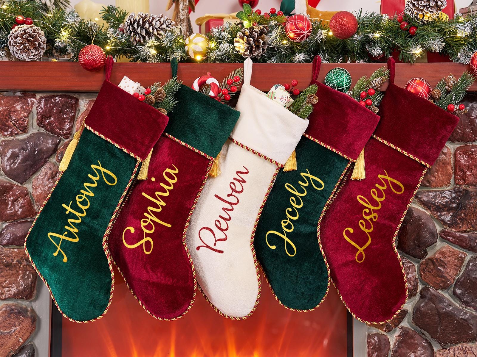 Personalized Christmas Stockings With Initials, 18 Inches Large Embroidered Monogrammed Cable Knit Christmas Stocking For Family, Xmas Holiday Party...