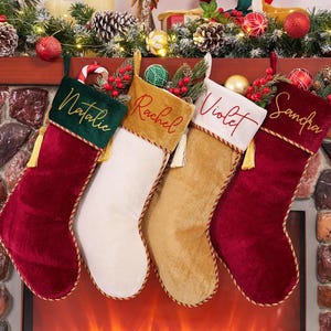 2026 Velvet Christmas Stocking With Name, Personalized Family Stocking,Custom Christmas Stocking With Tassel,Holiday Stocking,Christmas Gift image 9