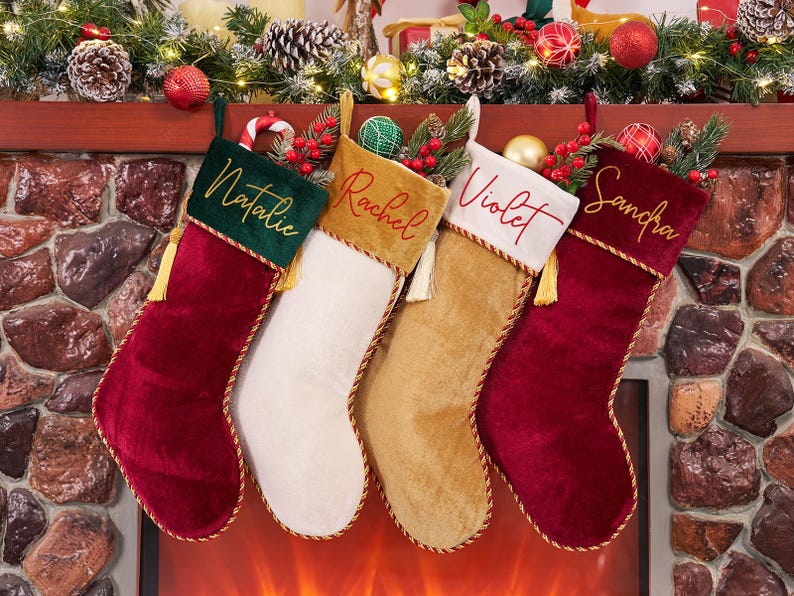 2026 Velvet Christmas Stocking With Name, Personalized Family Stocking,Custom Christmas Stocking With Tassel,Holiday Stocking,Christmas Gift image 9