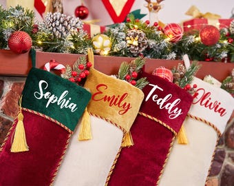 2025 Velvet Christmas Stocking With Name, Personalized Family Stocking,Custom Christmas Stocking With Tassel,Holiday Stocking,Christmas Gift