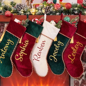 2026 Velvet Christmas Stocking With Name, Personalized Family Stocking,Custom Christmas Stocking With Tassel,Holiday Stocking,Christmas Gift image 3