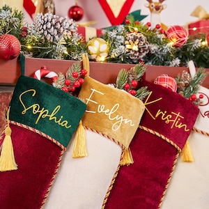 2026 Velvet Christmas Stocking With Name, Personalized Family Stocking,Custom Christmas Stocking With Tassel,Holiday Stocking,Christmas Gift image 10