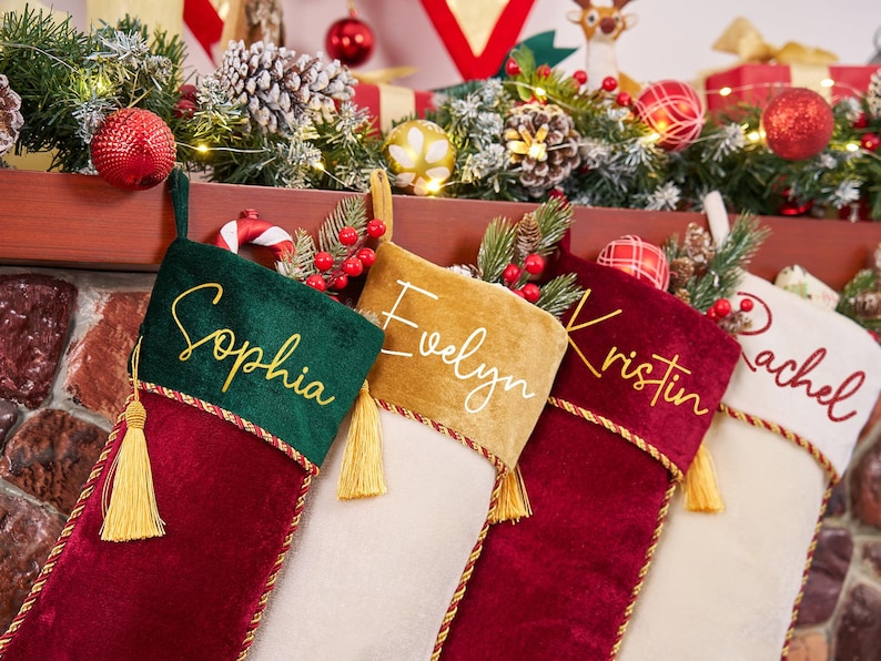 2026 Velvet Christmas Stocking With Name, Personalized Family Stocking,Custom Christmas Stocking With Tassel,Holiday Stocking,Christmas Gift image 10