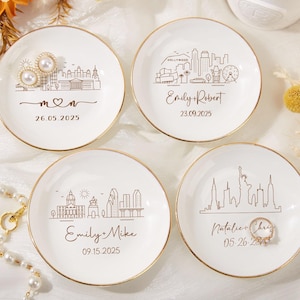 Personalized Skyline Ring Dish,Custom Wedding Jewelry Dish,Engagement Ring Holder,City Trinket Dish,Couple Gift For Her,1st Anniversary Gift