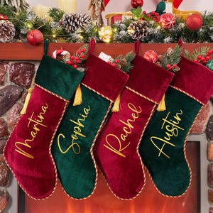 2026 Velvet Christmas Stocking With Name, Personalized Family Stocking,Custom Christmas Stocking With Tassel,Holiday Stocking,Christmas Gift image 5