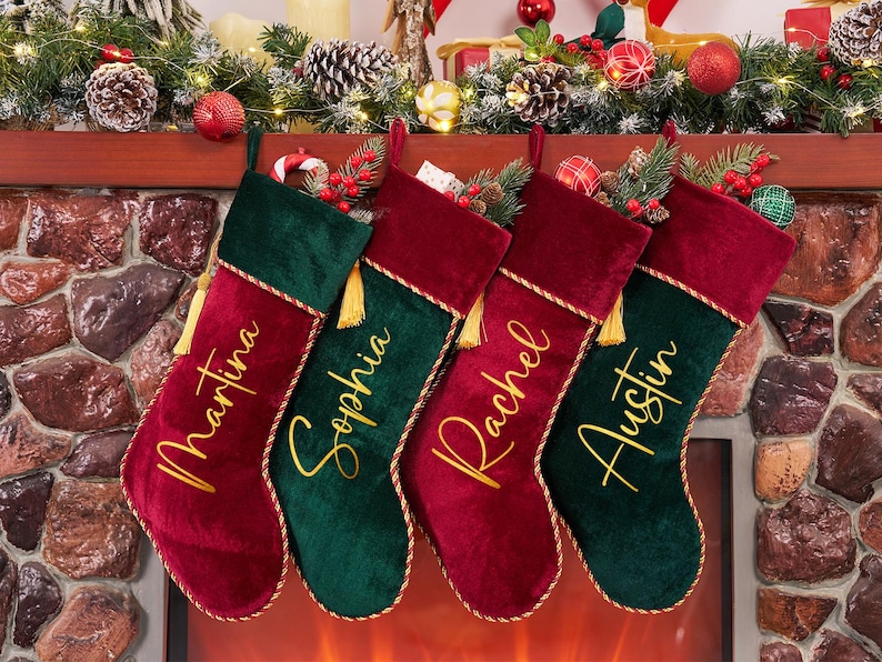2026 Velvet Christmas Stocking With Name, Personalized Family Stocking,Custom Christmas Stocking With Tassel,Holiday Stocking,Christmas Gift image 5