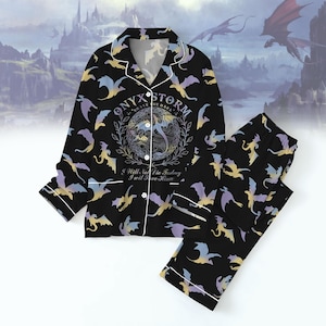 Onyx Storm Brave The Dark Pajama Set, Bookish Fantasy Pajamas, Romantasy BookTok Merch, Cozy Dragon Sleepwear Gift