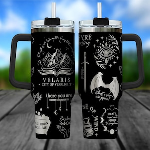 Velaris Fantasy Gravierter Becher 40oz, House of Wind Acotar Cup, Schwarzer 40oz Becher für Booktok Fans und Leser, Geschenk für den Sommer