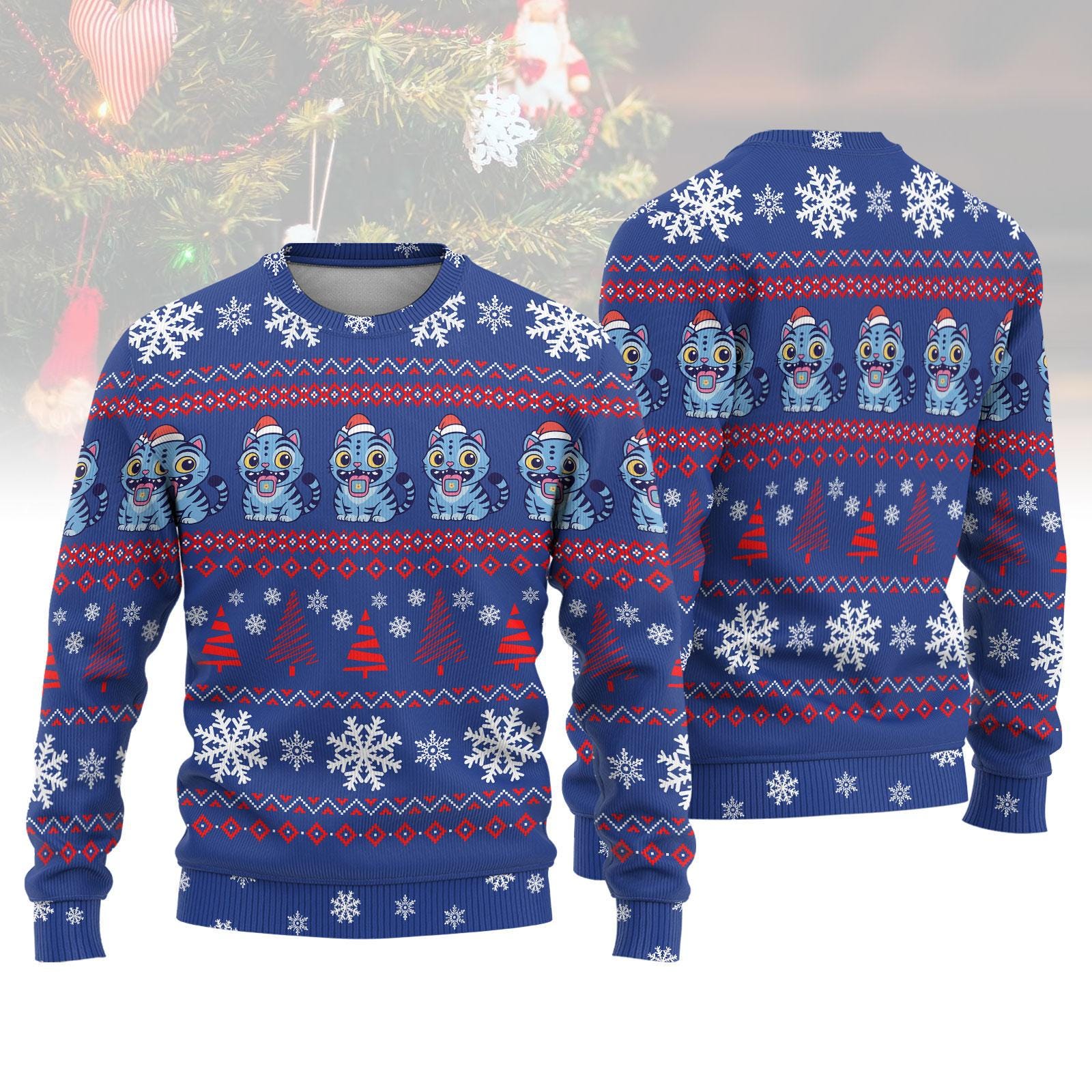 Discover Derpy Tiger Snowflake Ugly Christmas Sweater, Funny Holiday Sweatshirt, Tiger Kp0p Xmas Gift for Kids, Christmas Neon Tiger Gift