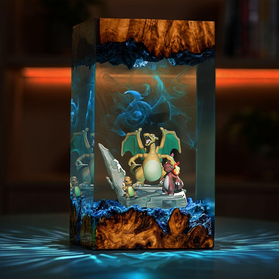 Charizard Resin Lamp, Charmander Charmeleon Epoxy Lamp, P0kemon ...