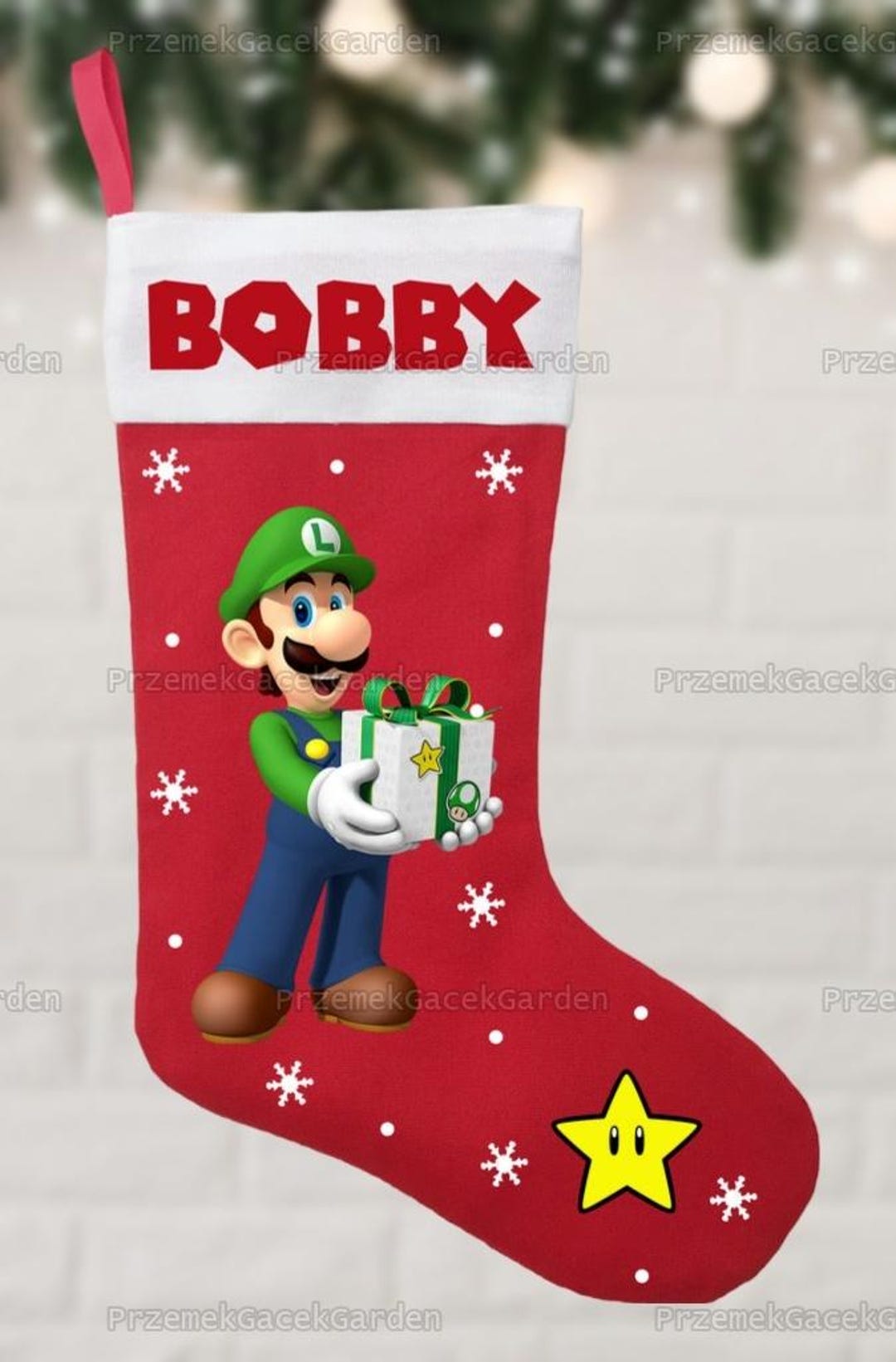 Custom Super Mario Luigi Xmas Stocking, Super Mario Character Stockings ...