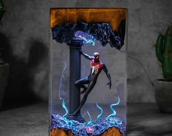 Lámpara de resina de Spider-Man, decoración clásica, lámpara de escritorio coleccionable de superhéroe, regalo para él, regalo para gamer