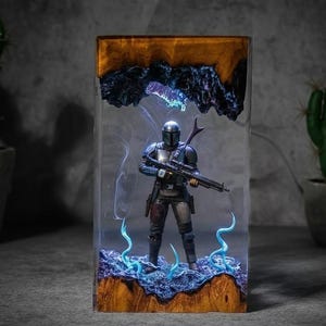 The Mandalorian Resin Lamp, Star Wars Lamp Decor, Star Wars Collectible Figure Light, Sci Fi Gaming Desk Display, Gift For Him