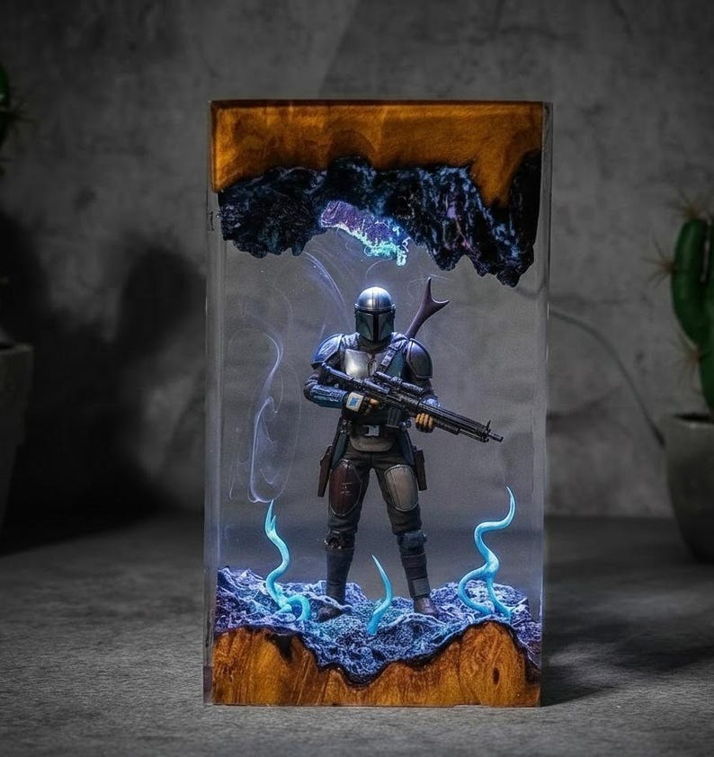 The Mandalorian Resin Lamp, Star Wars Lamp Decor, Star Wars Collectible Figure Light, Sci Fi Gaming Desk Display, Gift For Him