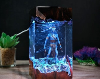 Avatar Resin Lamp, Jake Sully LED Cube Light, Pandora World Decor, Bioluminescent Night Lamp, Sci-Fi Gift for Avatar Movie Fans