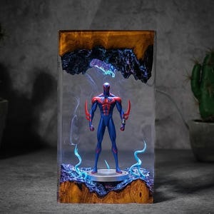 Spider Man 2099 Resin Lamp, Spiderman Figure Light, Superhero Desk Display, Gift For Gamer, Resin Lamp Gift