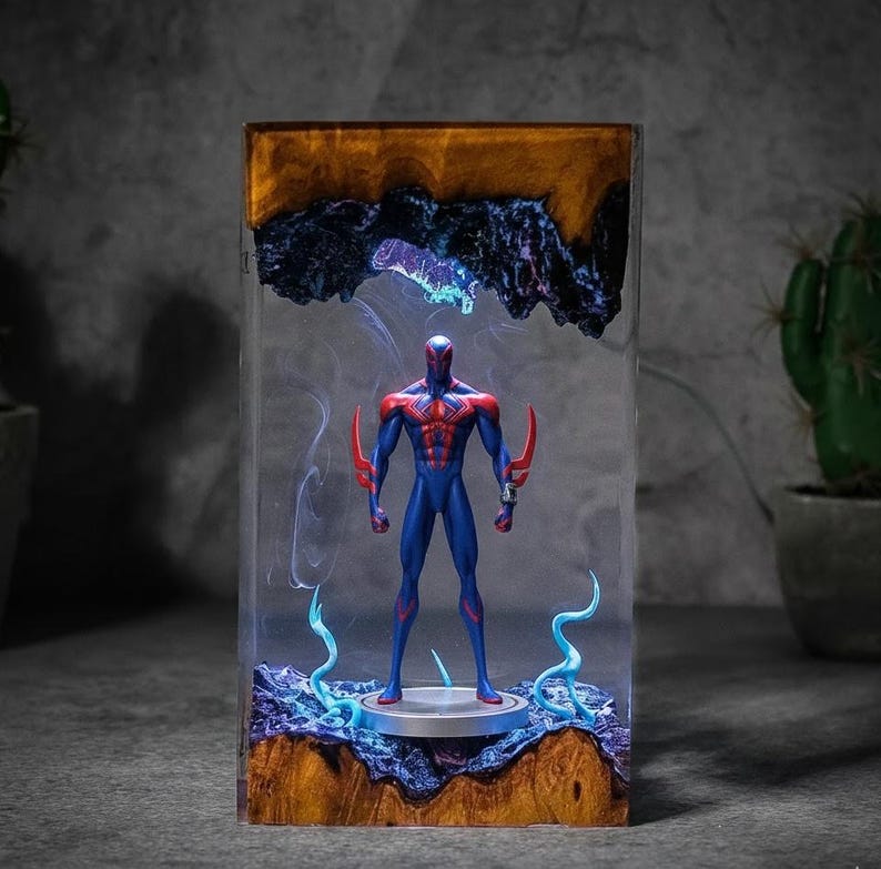 Spider Man 2099 Resin Lamp, Spiderman Figure Light, Superhero Desk Display, Gift For Gamer, Resin Lamp Gift