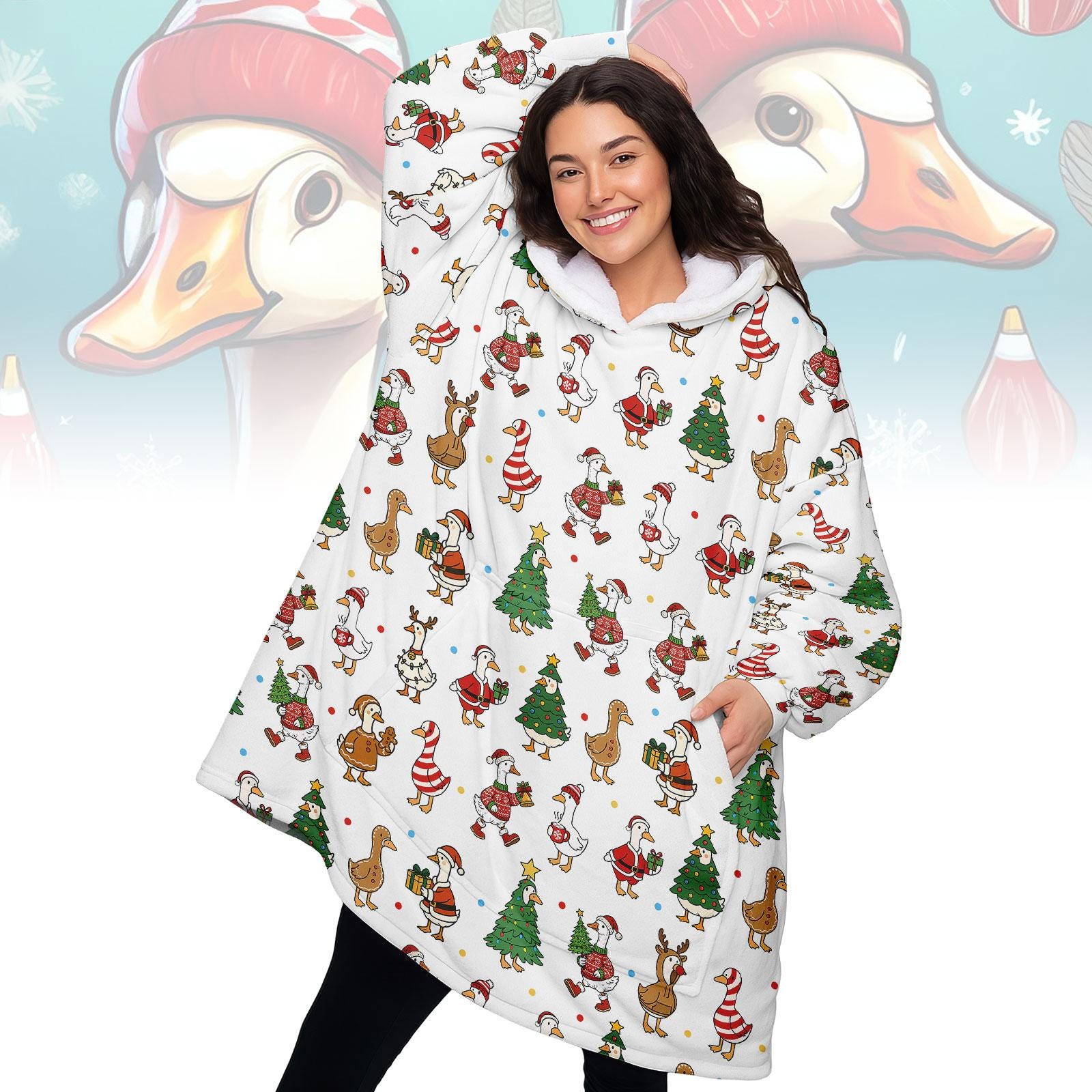 Discover Funny Goose Christmas Blanket Hoodie, Silly Goose Hoodie, Wearable Blanket, Cozy Holiday Sherpa Hoodie, Xmas Gift For Her