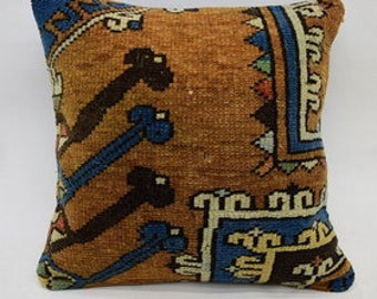 Body Pillow, Pillow, Turkish Kilim Pillow, 14"x14" Blue Kilim Pillow