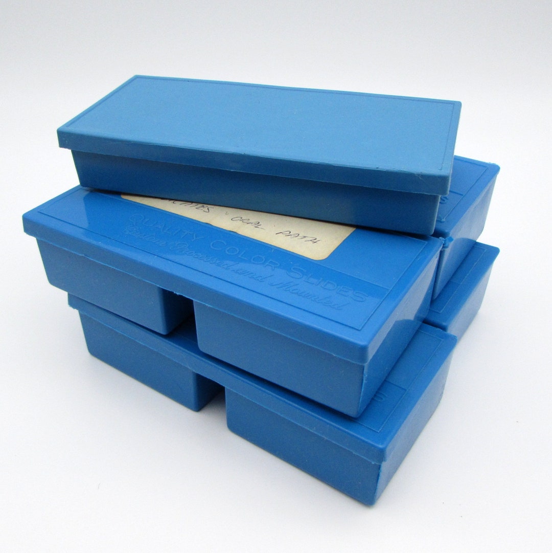 5 Blue Plastic 35mm Photo Slide Boxes Hinge Lid Boxes Etsy