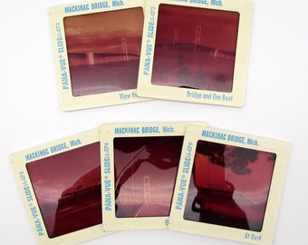 5 Michigan Vintage Souvenir Slides - Mackinac Bridge - 35mm photo slides - vintage slides - Panavue