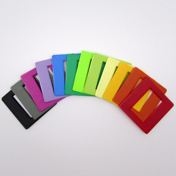 12 Rainbow Half Frames - Colored Plastic Frames - 35mm slide mounts - scrapbooking - collage - assemblage