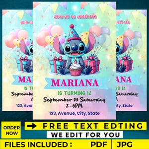 Faire-part d'anniversaire imprimable au point, faire-parts de fête d'anniversaire pour enfants modifiables, invitation numérique de fête d'enfants, invitation d'anniversaire de fille, 1er anniversaire