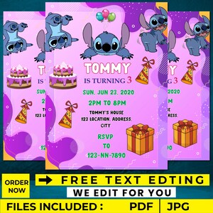 Faire-part d'anniversaire Stitch et Lilo : modèle modifiable et imprimable, belle invitation pour l'anniversaire d'un petit, faire-part de fête Stitch