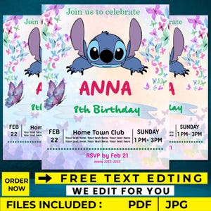 Faire-part d'anniversaire imprimable Stitch Faire-part d'anniversaire pour enfants modifiables Invitation fête d'enfants numérique Faire-part anniversaire Lilo and Stitch